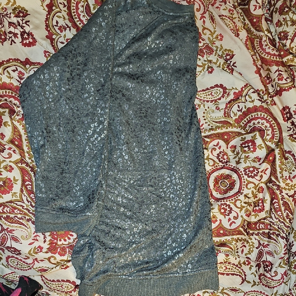 Jane & Delancey Gray Crew Neck Sweater with Shimmering Fabric